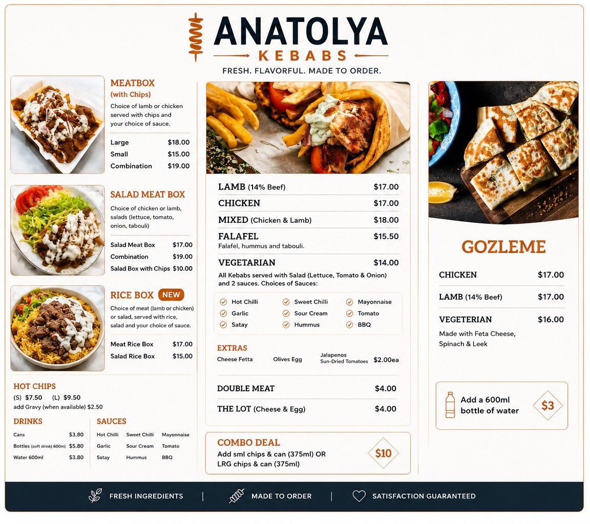 Anatolya Kebabs Menu