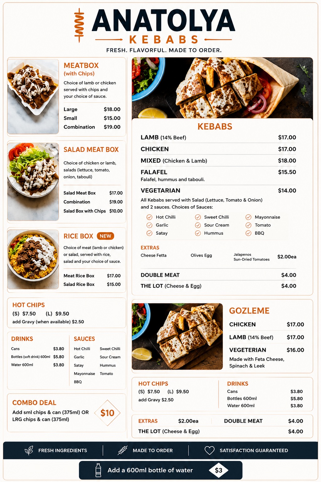 Anatolya Kebabs Menu